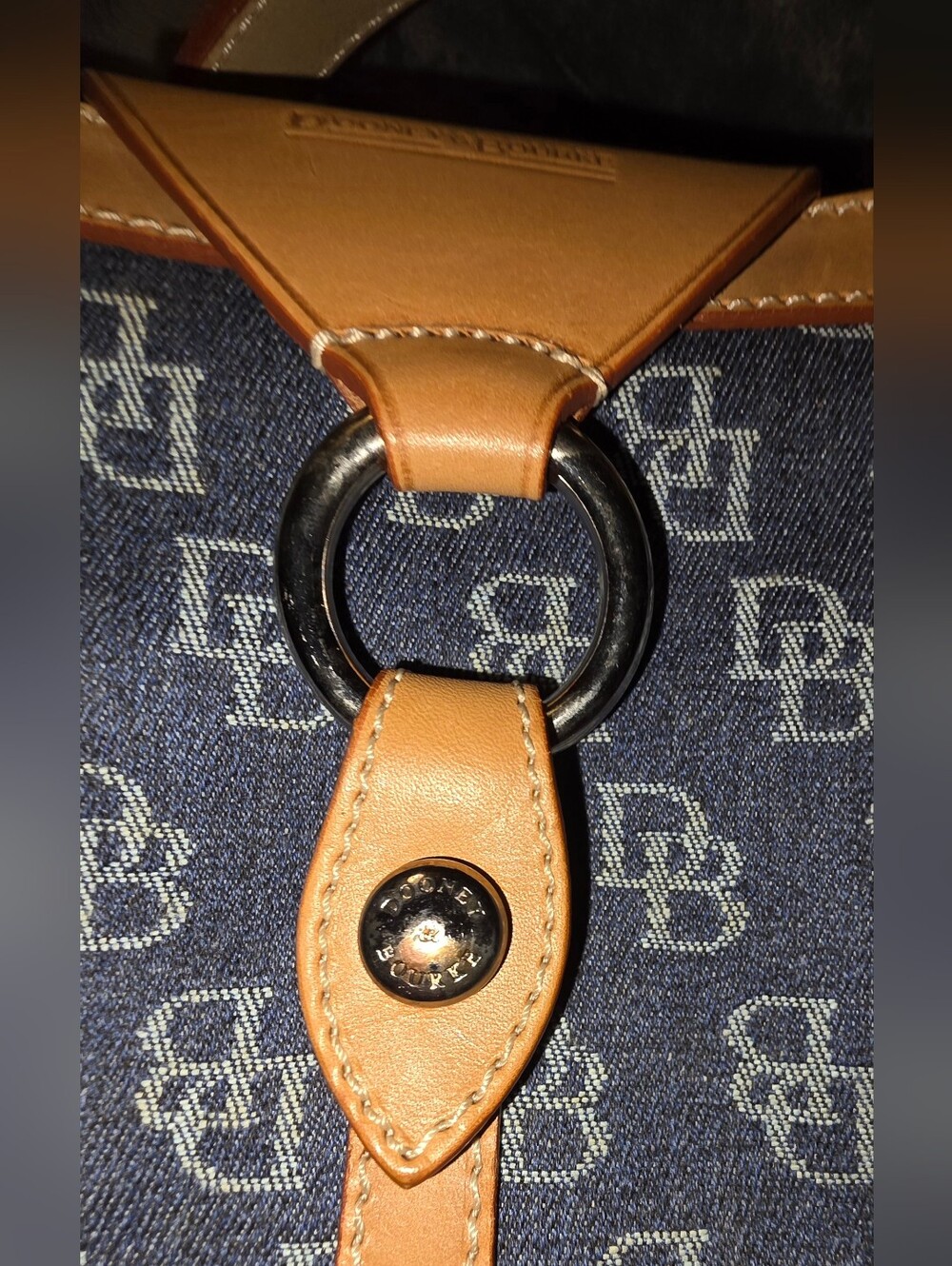 Dooney & Bourke Blue Logo Denim and Tan Leather Shoulder Bag - Picture 9 of 9